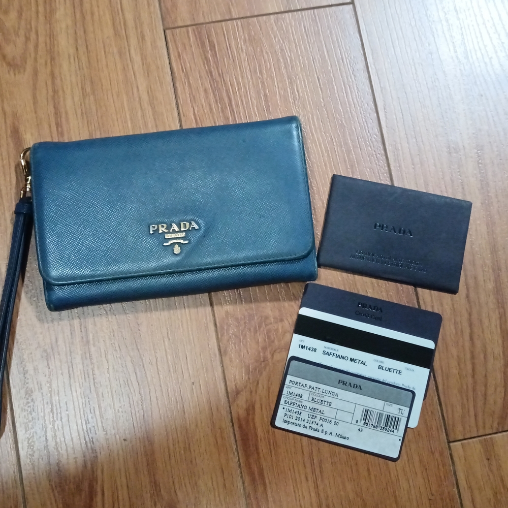 Prada Blue Saffiano Trifold Wallet